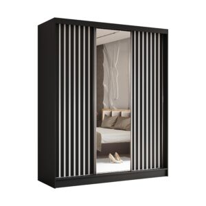 wohnli-moebel-suche-800001327180 Wohnli Möbelsuche - SCHWEBETÜRENSCHRANK LAMELLO 180/216/61 cm 3-türig mit Spiegel Schwarz