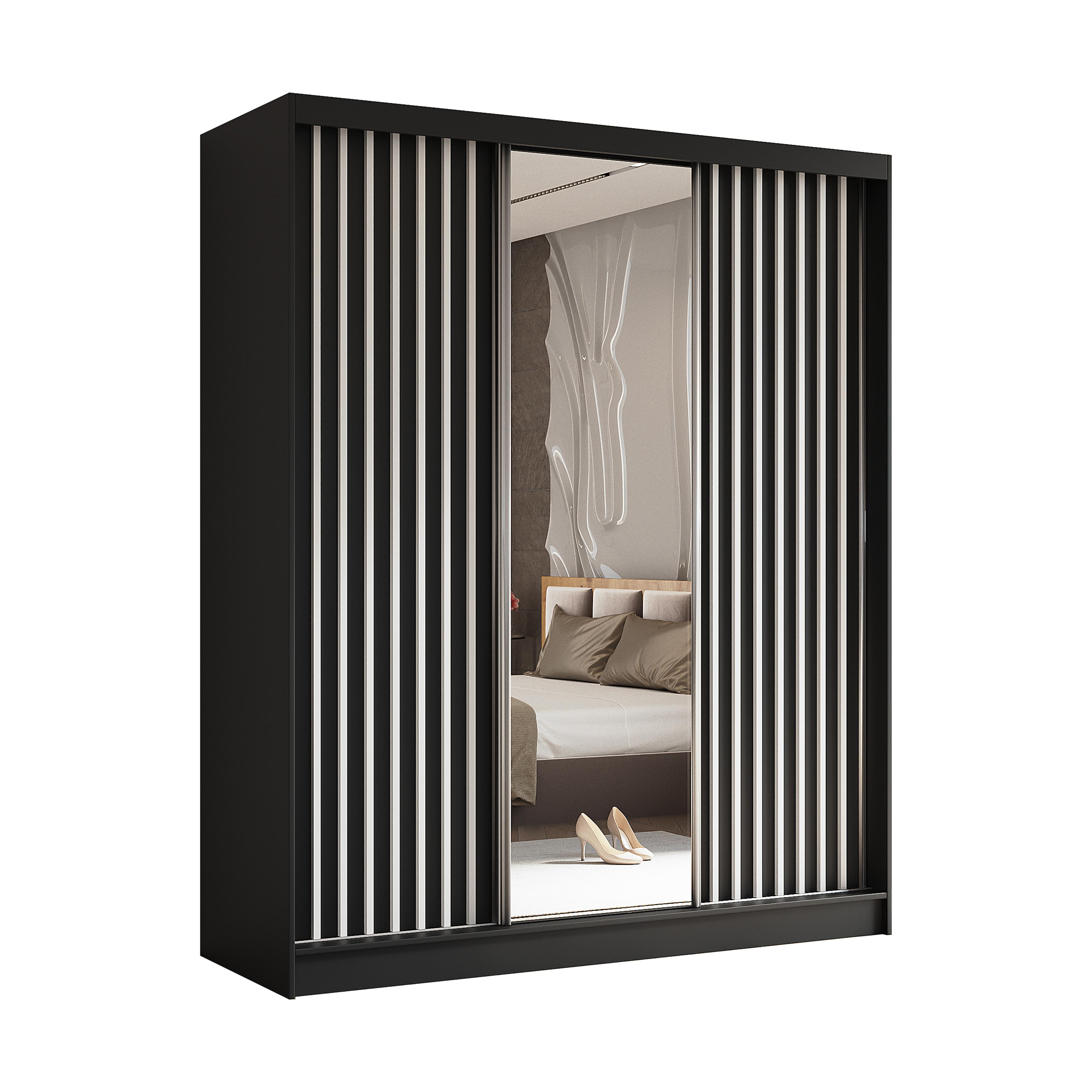wohnli-moebel-suche-800001327180 Wohnli Möbelsuche - SCHWEBETÜRENSCHRANK LAMELLO 180/216/61 cm 3-türig mit Spiegel Schwarz