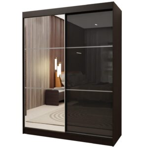 Wohnli Möbelsuche - SCHWEBETÜRENSCHRANK VITALE 150/216/61 cm 2-türig mit Spiegel Schwarz
