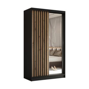 wohnli-moebel-suche-800001327189 Wohnli Möbelsuche - SCHWEBETÜRENSCHRANK LAMELLO 120/216/61 cm 2-türig mit Spiegel Schwarz
