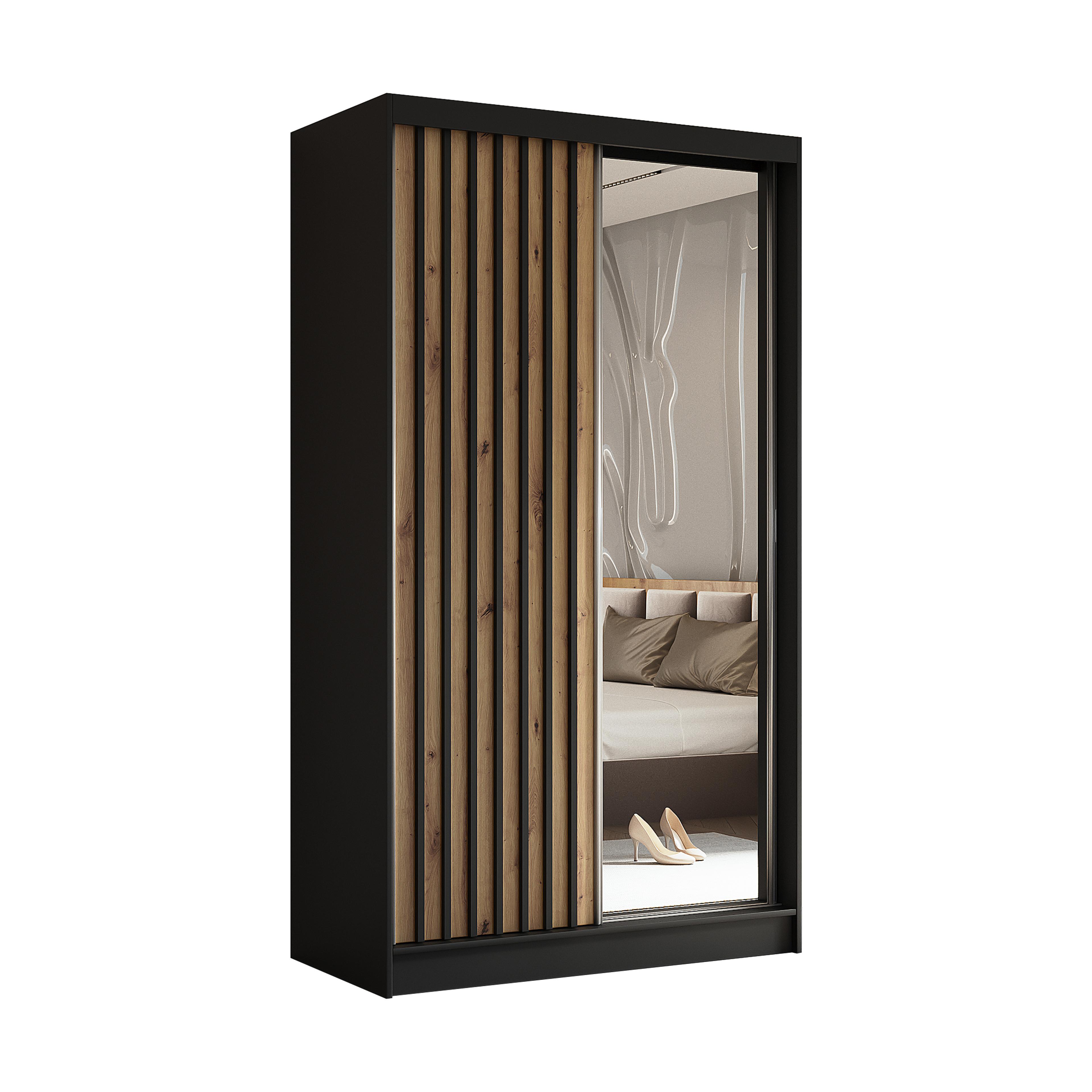 wohnli-moebel-suche-800001327189 Wohnli Möbelsuche - SCHWEBETÜRENSCHRANK LAMELLO 120/216/61 cm 2-türig mit Spiegel Schwarz