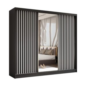 wohnli-moebel-suche-800001327193 Wohnli Möbelsuche - SCHWEBETÜRENSCHRANK LAMELLO 240/216/61 cm 3-türig mit Spiegel Schwarz