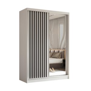 wohnli-moebel-suche-800001327201 Wohnli Möbelsuche - SCHWEBETÜRENSCHRANK LAMELLO 150/216/61 cm 2-türig mit Spiegel Weiß