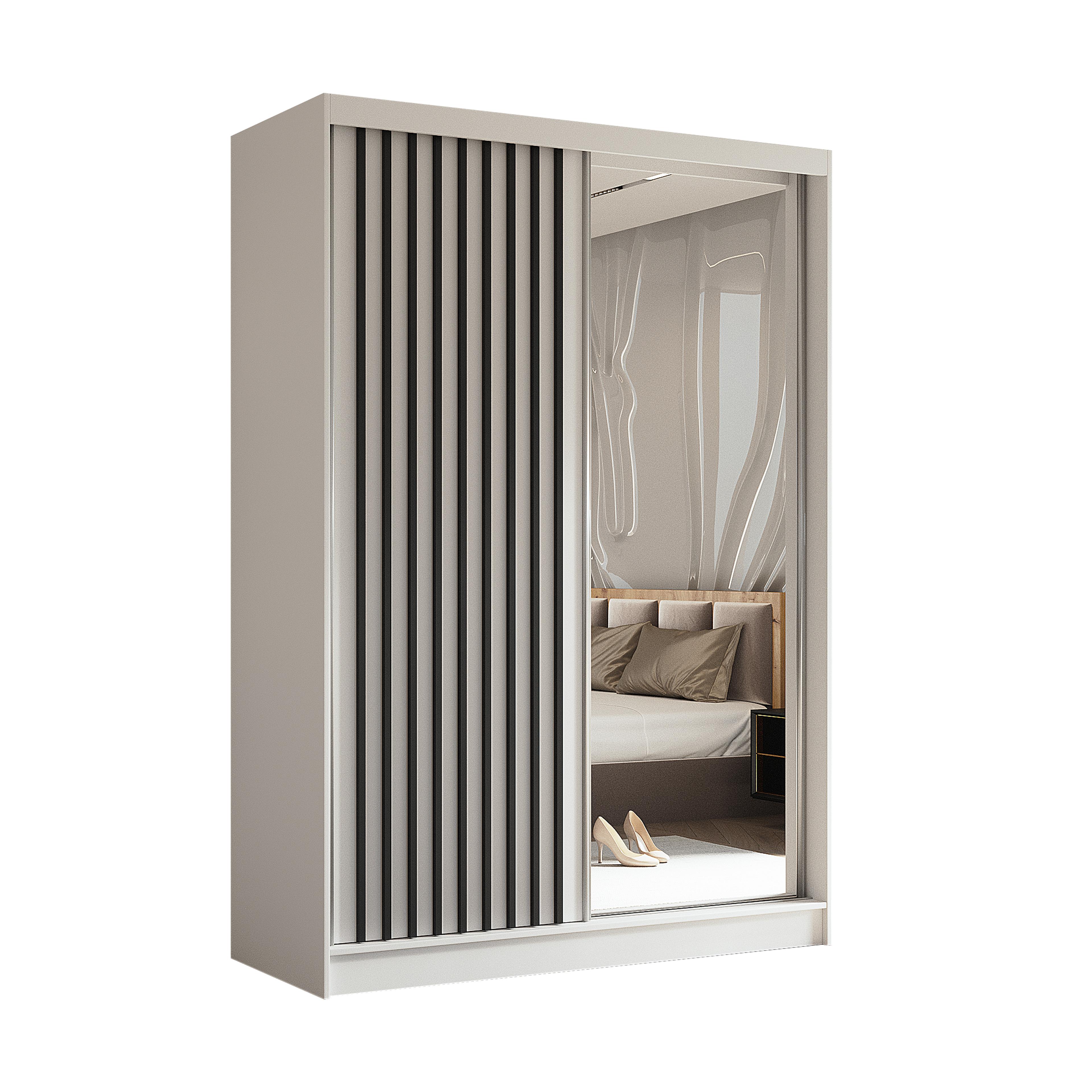 wohnli-moebel-suche-800001327201 Wohnli Möbelsuche - SCHWEBETÜRENSCHRANK LAMELLO 150/216/61 cm 2-türig mit Spiegel Weiß