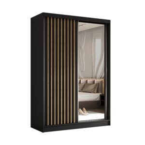 wohnli-moebel-suche-800001327208 Wohnli Möbelsuche - SCHWEBETÜRENSCHRANK LAMELLO 150/216/61 cm 2-türig mit Spiegel Schwarz