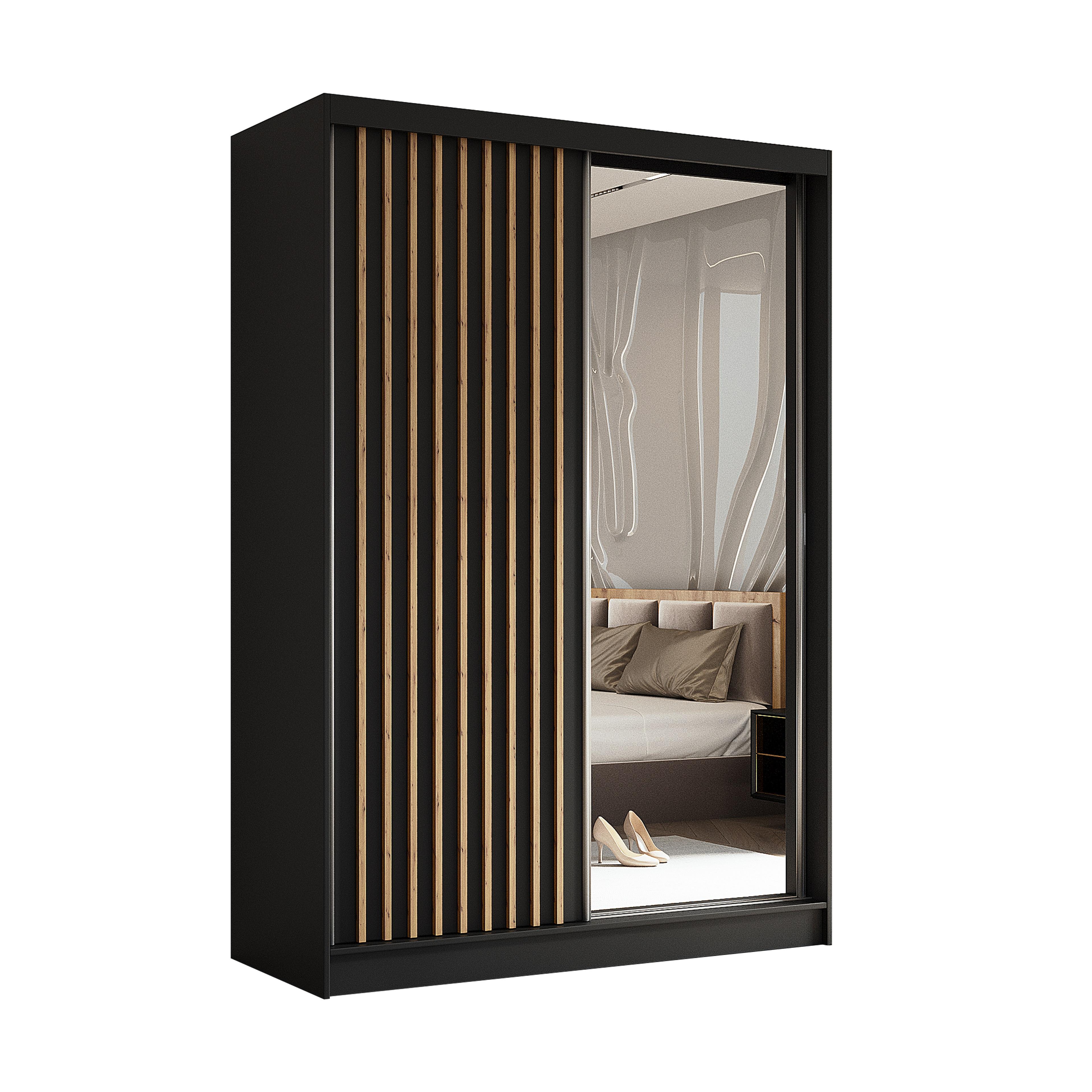 wohnli-moebel-suche-800001327208 Wohnli Möbelsuche - SCHWEBETÜRENSCHRANK LAMELLO 150/216/61 cm 2-türig mit Spiegel Schwarz