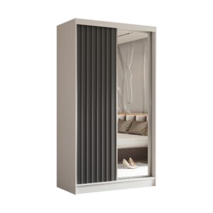 wohnli-moebel-suche-800001327217 Wohnli Möbelsuche - SCHWEBETÜRENSCHRANK LAMELLO 120/216/61 cm 2-türig mit Spiegel Weiß
