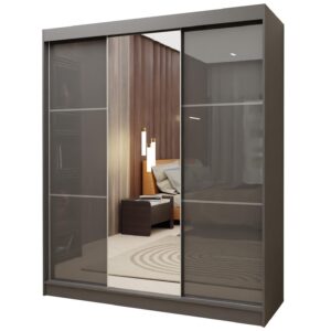 wohnli-moebel-suche-800001327219 Wohnli Möbelsuche - SCHWEBETÜRENSCHRANK VITALE 180/216/61 cm 3-türig mit Spiegel Grau