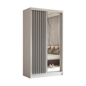 wohnli-moebel-suche-800001327222 Wohnli Möbelsuche - SCHWEBETÜRENSCHRANK LAMELLO 120/216/61 cm 2-türig mit Spiegel Weiß