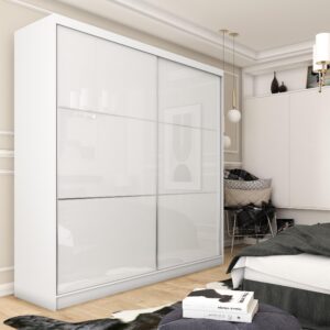 wohnli-moebel-suche-800001327224-1 SCHWEBETÜRENSCHRANK VITALE 200/216/61 cm 2-türig Weiß Holzwerkstoff MASSENO Möbel > Schränke > Kleiderschränke > Schwebetürenschränke Weiß