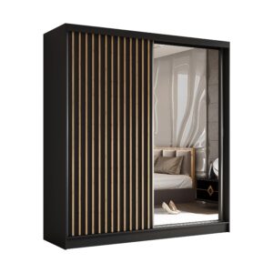 wohnli-moebel-suche-800001327226 Wohnli Möbelsuche - SCHWEBETÜRENSCHRANK LAMELLO 200/216/61 cm 2-türig mit Spiegel Schwarz