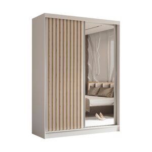 wohnli-moebel-suche-800001327230 Wohnli Möbelsuche - SCHWEBETÜRENSCHRANK LAMELLO 160/216/61 cm 2-türig mit Spiegel Weiß