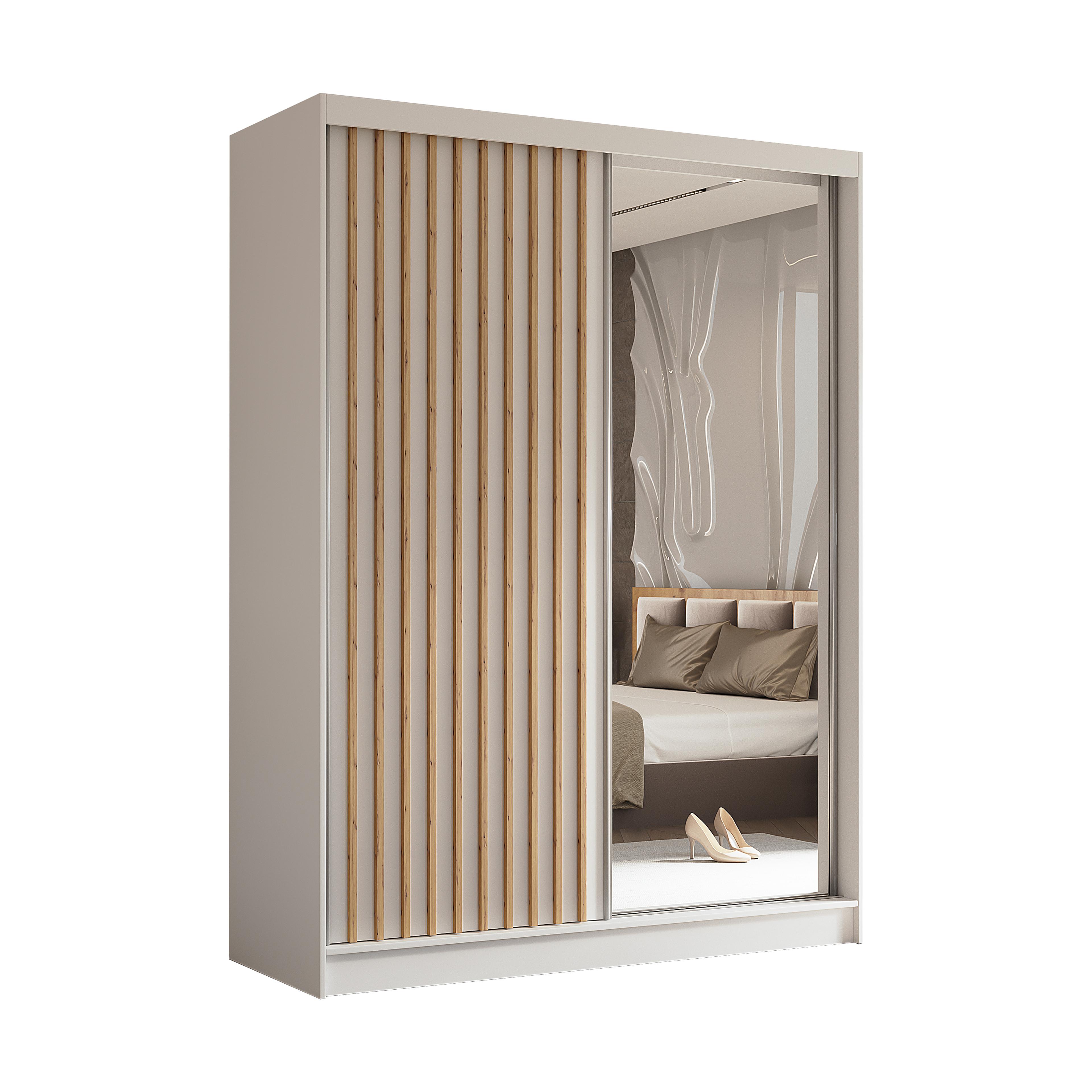 wohnli-moebel-suche-800001327230 Wohnli Möbelsuche - SCHWEBETÜRENSCHRANK LAMELLO 160/216/61 cm 2-türig mit Spiegel Weiß