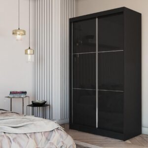 SCHWEBETÜRENSCHRANK VITALE 120/216/61 cm 2-türig Schwarz Holzwerkstoff MASSENO Möbel > Schränke > Kleiderschränke > Schwebetürenschränke Schwarz