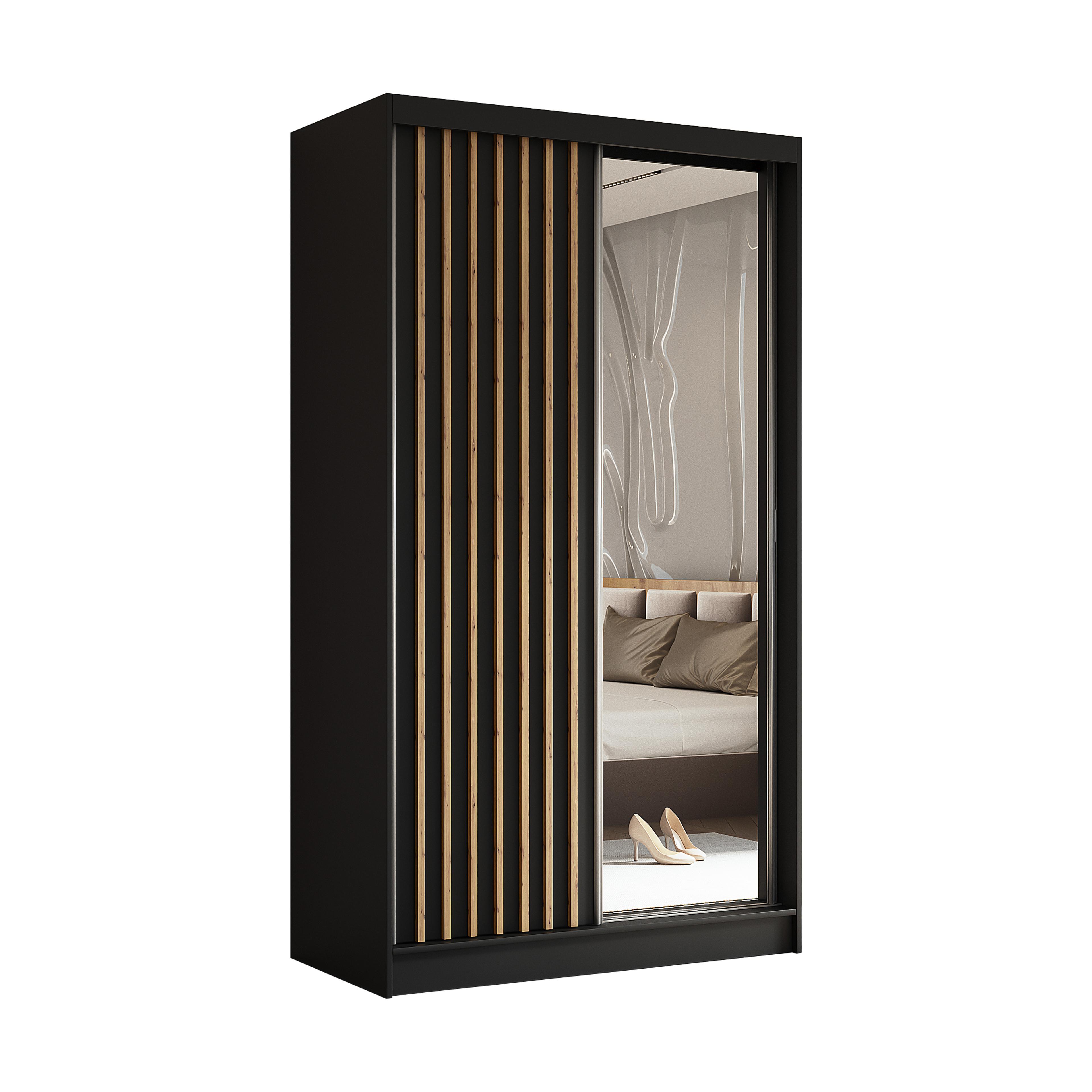 wohnli-moebel-suche-800001327247 Wohnli Möbelsuche - SCHWEBETÜRENSCHRANK LAMELLO 120/216/61 cm 2-türig mit Spiegel Schwarz