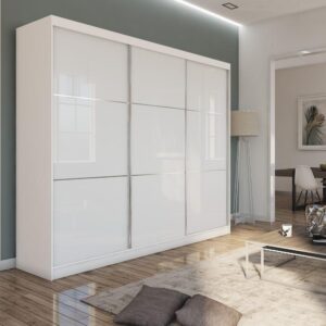 SCHWEBETÜRENSCHRANK VITALE 240/216/61 cm 3-türig Weiß Holzwerkstoff MASSENO Möbel > Schränke > Kleiderschränke > Schwebetürenschränke Weiß
