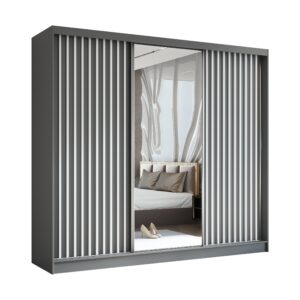 wohnli-moebel-suche-800001327256 Wohnli Möbelsuche - SCHWEBETÜRENSCHRANK LAMELLO 240/216/61 cm 3-türig mit Spiegel Grau