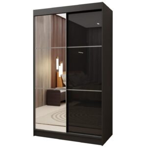 Wohnli Möbelsuche - SCHWEBETÜRENSCHRANK VITALE 120/216/61 cm 2-türig mit Spiegel Schwarz