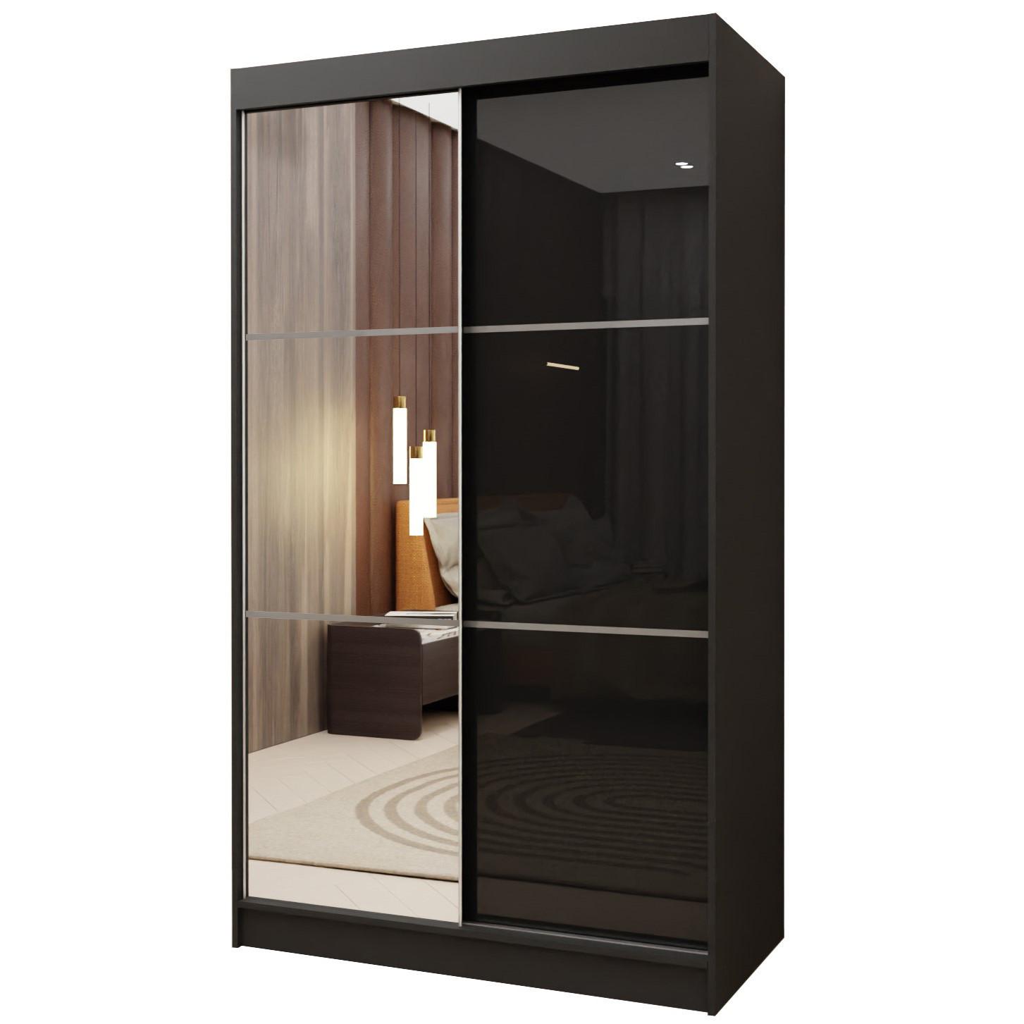 Wohnli Möbelsuche - SCHWEBETÜRENSCHRANK VITALE 120/216/61 cm 2-türig mit Spiegel Schwarz