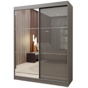 Wohnli Möbelsuche - SCHWEBETÜRENSCHRANK VITALE 160/216/61 cm 2-türig mit Spiegel Grau