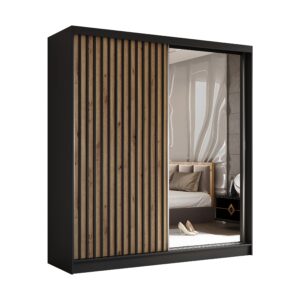wohnli-moebel-suche-800001327287 Wohnli Möbelsuche - SCHWEBETÜRENSCHRANK LAMELLO 200/216/61 cm 2-türig mit Spiegel Schwarz