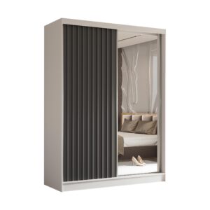 wohnli-moebel-suche-800001327291 Wohnli Möbelsuche - SCHWEBETÜRENSCHRANK LAMELLO 160/216/61 cm 2-türig mit Spiegel Weiß