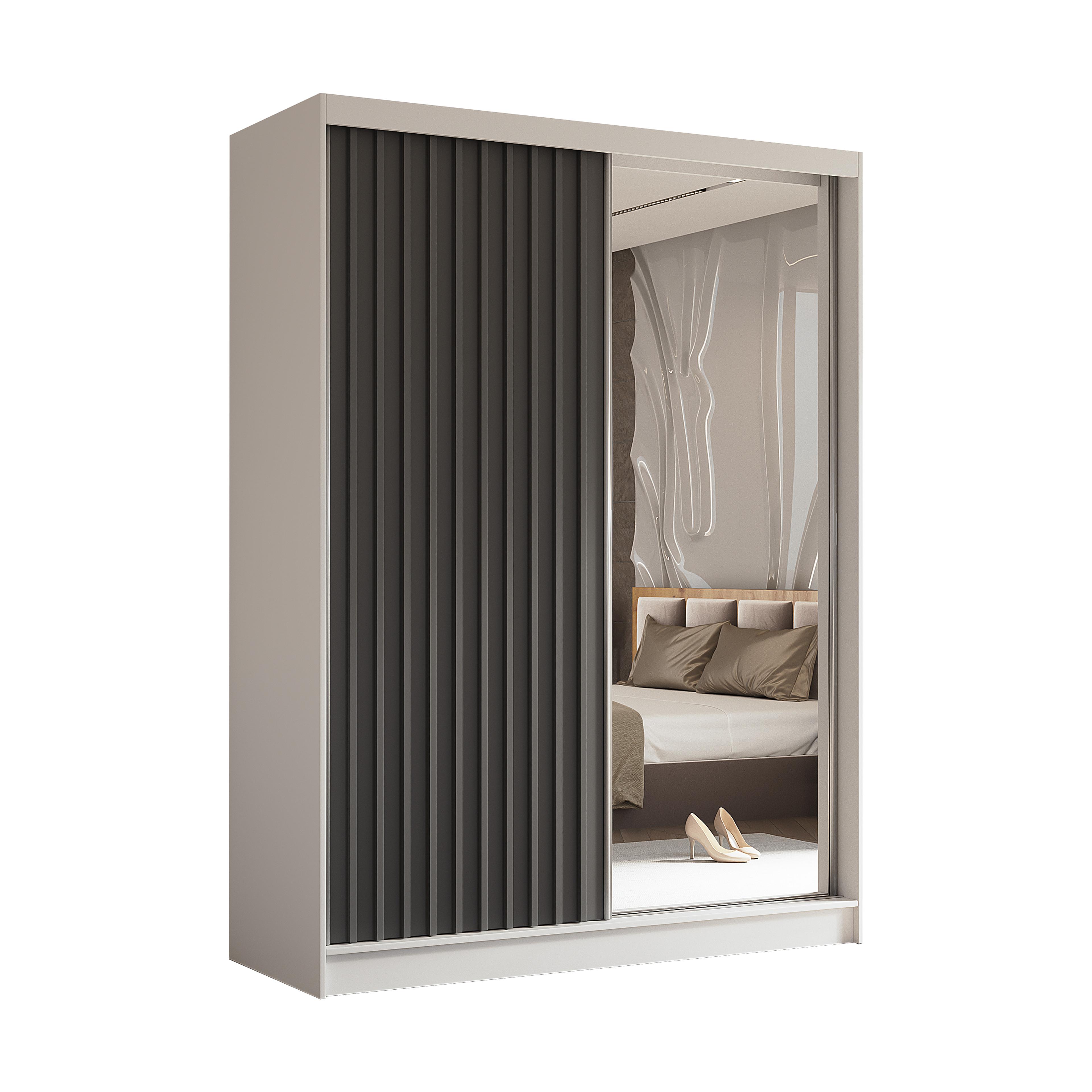 wohnli-moebel-suche-800001327291 Wohnli Möbelsuche - SCHWEBETÜRENSCHRANK LAMELLO 160/216/61 cm 2-türig mit Spiegel Weiß