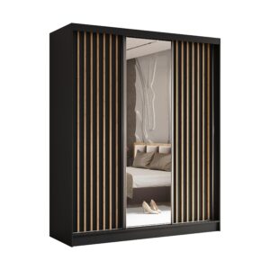wohnli-moebel-suche-800001327299 Wohnli Möbelsuche - SCHWEBETÜRENSCHRANK LAMELLO 180/216/61 cm 3-türig mit Spiegel Schwarz
