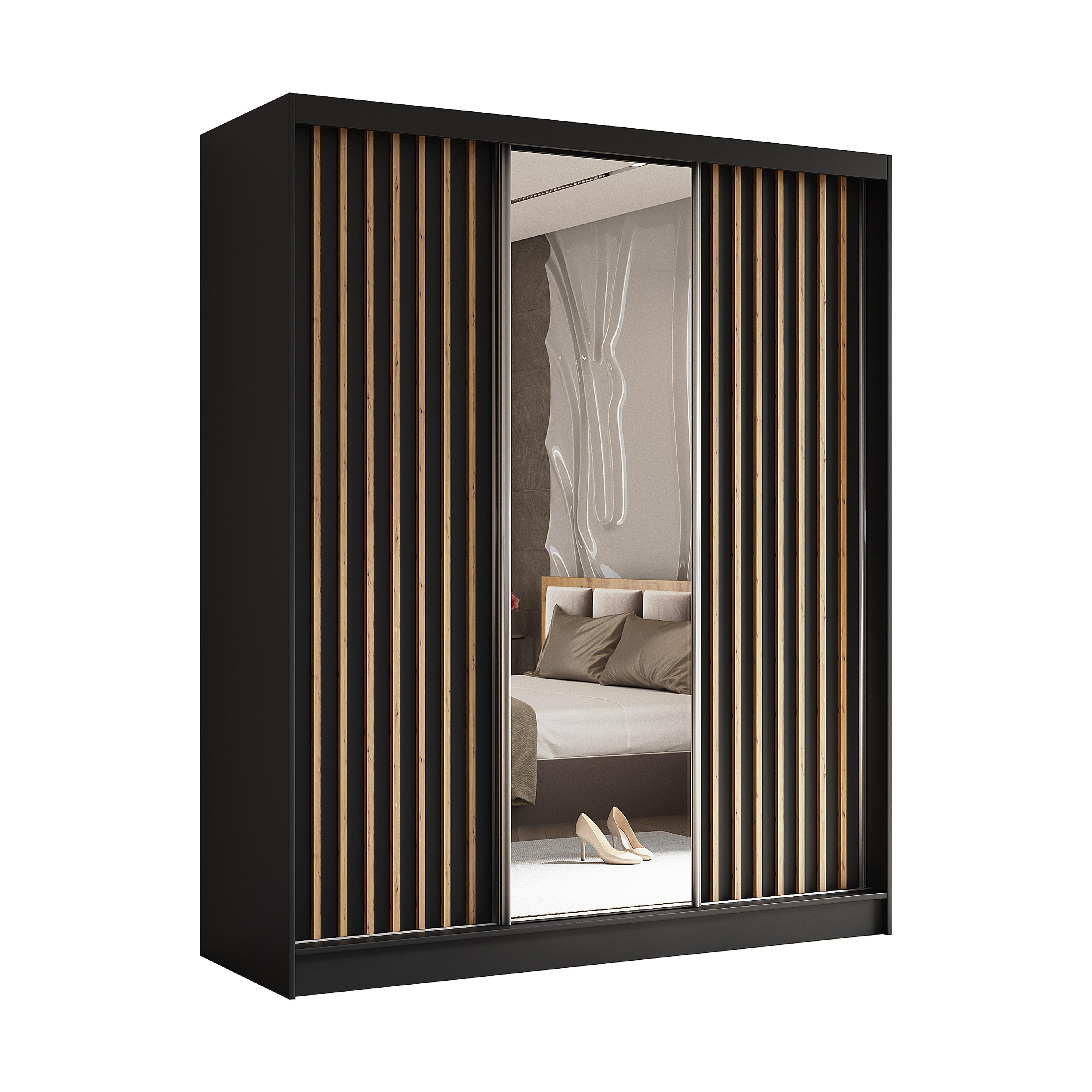 wohnli-moebel-suche-800001327299 Wohnli Möbelsuche - SCHWEBETÜRENSCHRANK LAMELLO 180/216/61 cm 3-türig mit Spiegel Schwarz
