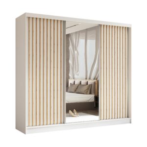 wohnli-moebel-suche-800001327303 Wohnli Möbelsuche - SCHWEBETÜRENSCHRANK LAMELLO 240/216/61 cm 3-türig mit Spiegel Weiß
