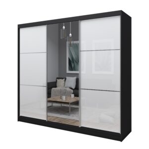 Wohnli Möbelsuche - SCHWEBETÜRENSCHRANK VITALE 240/216/61 cm 3-türig mit Spiegel Schwarz