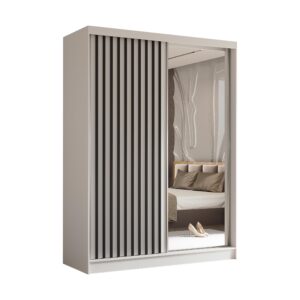 wohnli-moebel-suche-800001327307 Wohnli Möbelsuche - SCHWEBETÜRENSCHRANK LAMELLO 160/216/61 cm 2-türig mit Spiegel Weiß