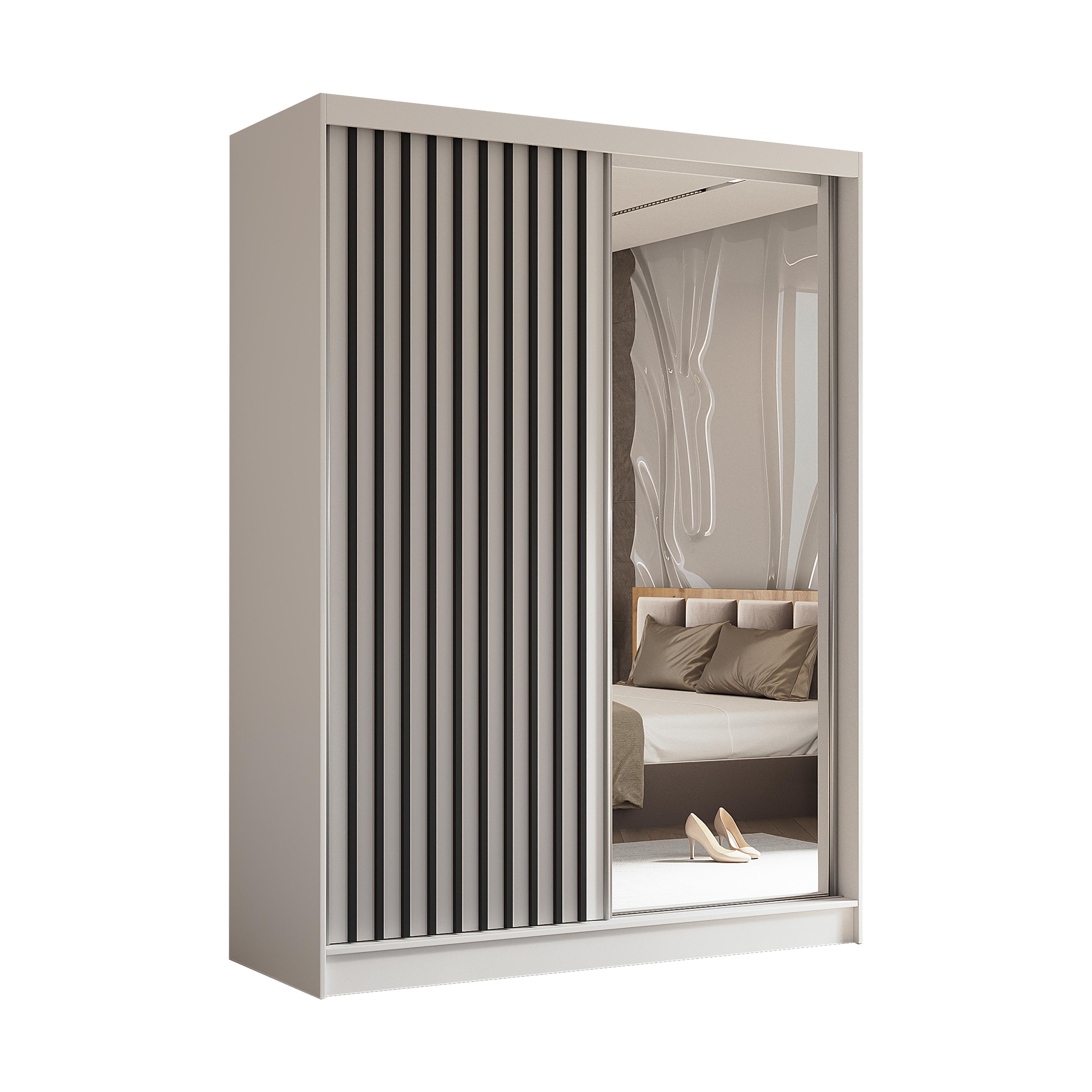 wohnli-moebel-suche-800001327307 Wohnli Möbelsuche - SCHWEBETÜRENSCHRANK LAMELLO 160/216/61 cm 2-türig mit Spiegel Weiß