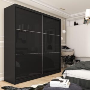 wohnli-moebel-suche-800001327313-1 SCHWEBETÜRENSCHRANK VITALE 200/216/61 cm 2-türig Schwarz Holzwerkstoff MASSENO Möbel > Schränke > Kleiderschränke > Schwebetürenschränke Schwarz