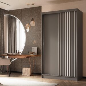 wohnli-moebel-suche-800001327315-1 SCHWEBETÜRENSCHRANK LAMELLO 120/216/61 cm 2-türig Grau Holzwerkstoff MASSENO Möbel > Schränke > Kleiderschränke > Schwebetürenschränke Grau