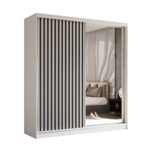 wohnli-moebel-suche-800001327319 Wohnli Möbelsuche - SCHWEBETÜRENSCHRANK LAMELLO 200/216/61 cm 2-türig mit Spiegel Weiß