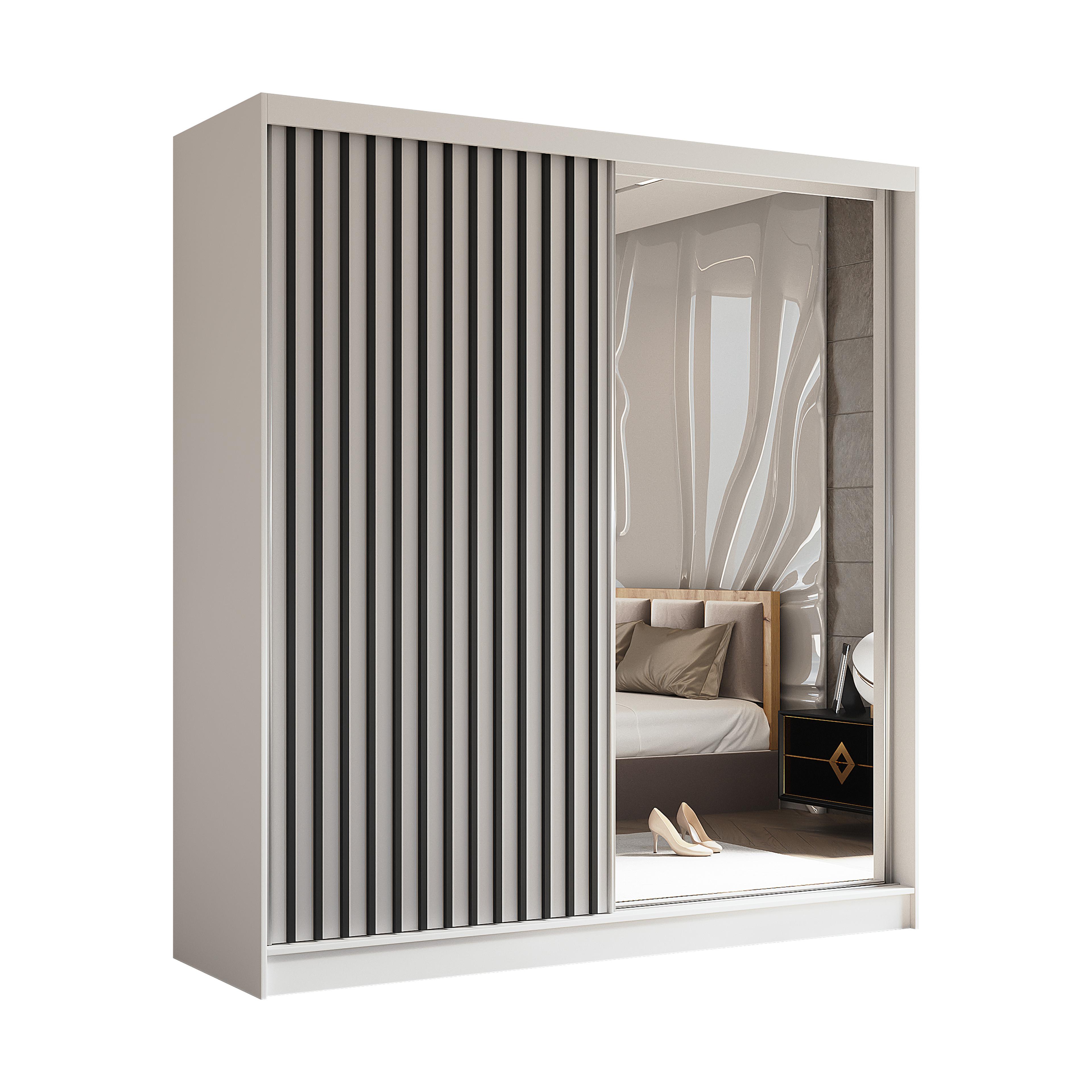 wohnli-moebel-suche-800001327319 Wohnli Möbelsuche - SCHWEBETÜRENSCHRANK LAMELLO 200/216/61 cm 2-türig mit Spiegel Weiß