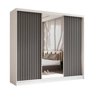 wohnli-moebel-suche-800001327336 Wohnli Möbelsuche - SCHWEBETÜRENSCHRANK LAMELLO 240/216/61 cm 3-türig mit Spiegel Weiß