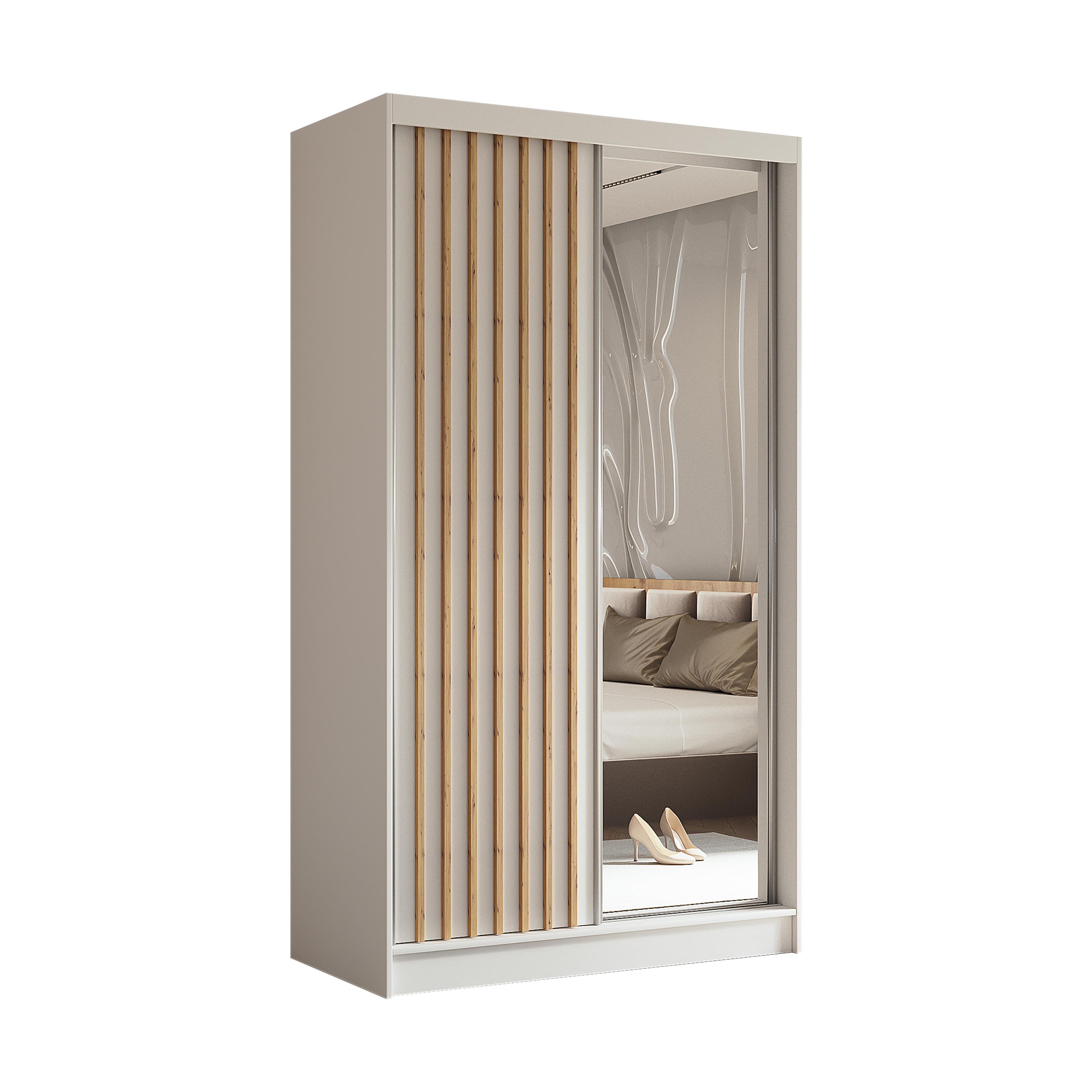 wohnli-moebel-suche-800001327354 Wohnli Möbelsuche - SCHWEBETÜRENSCHRANK LAMELLO 120/216/61 cm 2-türig mit Spiegel Weiß