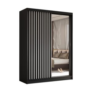wohnli-moebel-suche-800001327357 Wohnli Möbelsuche - SCHWEBETÜRENSCHRANK LAMELLO 160/216/61 cm 2-türig mit Spiegel Schwarz
