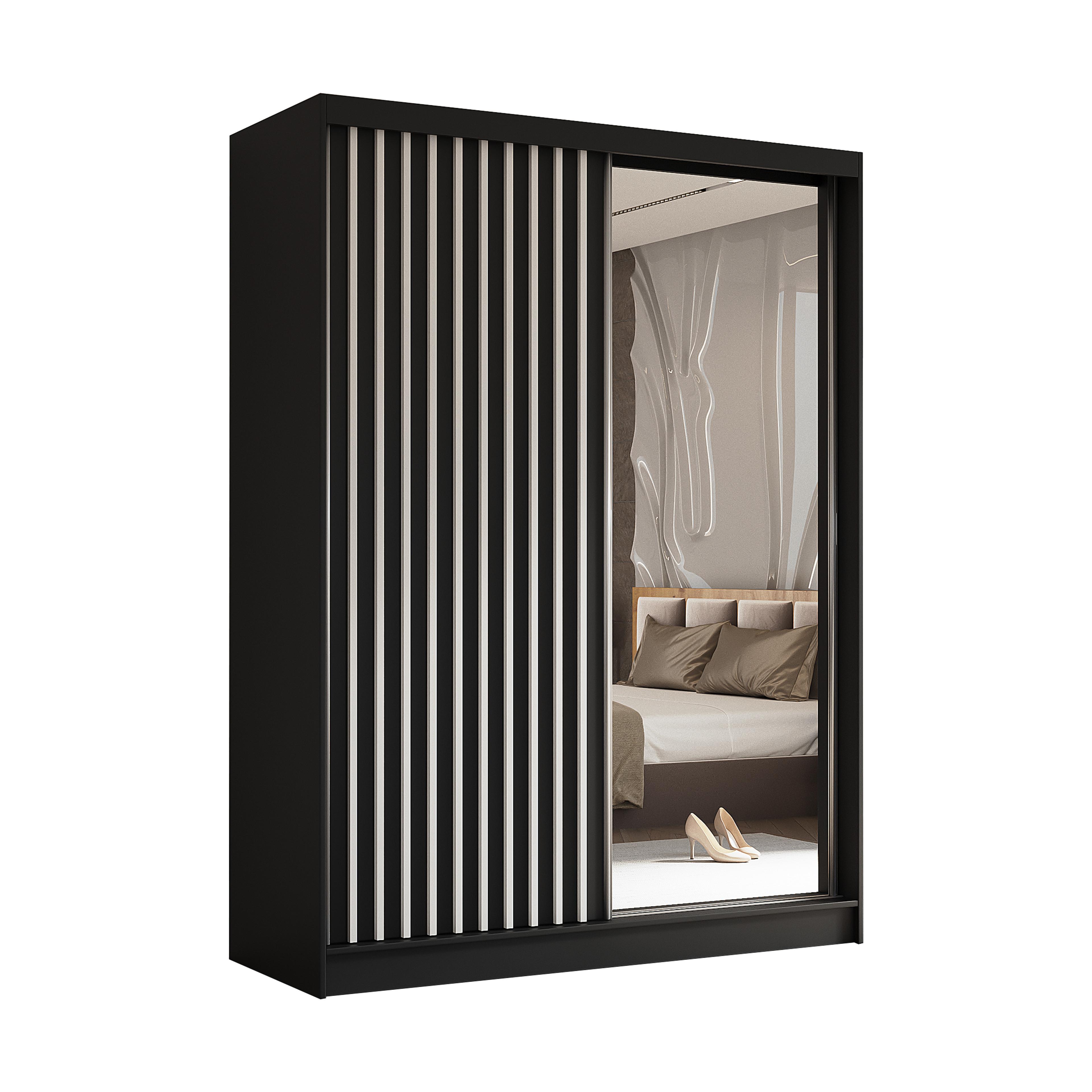 wohnli-moebel-suche-800001327357 Wohnli Möbelsuche - SCHWEBETÜRENSCHRANK LAMELLO 160/216/61 cm 2-türig mit Spiegel Schwarz
