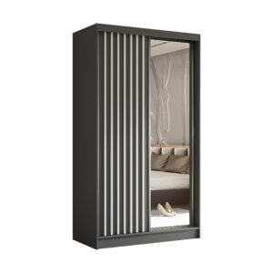 wohnli-moebel-suche-800001327360 Wohnli Möbelsuche - SCHWEBETÜRENSCHRANK LAMELLO 120/216/61 cm 2-türig mit Spiegel Grau