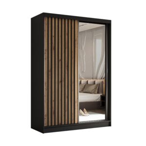 wohnli-moebel-suche-800001327368 Wohnli Möbelsuche - SCHWEBETÜRENSCHRANK LAMELLO 150/216/61 cm 2-türig mit Spiegel Schwarz