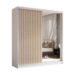 wohnli-moebel-suche-800001327373 Wohnli Möbelsuche - SCHWEBETÜRENSCHRANK LAMELLO 200/216/61 cm 2-türig mit Spiegel Weiß