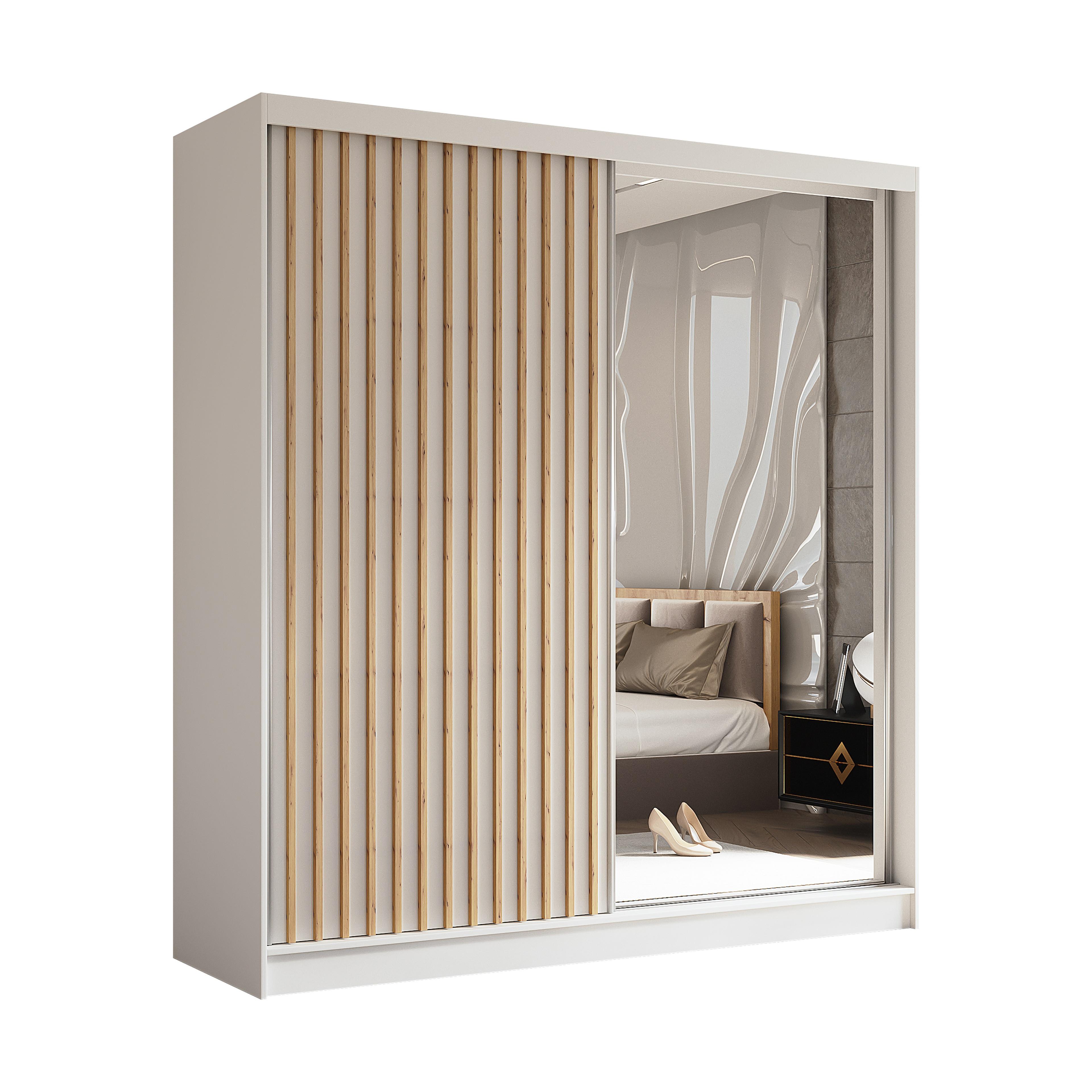 wohnli-moebel-suche-800001327373 Wohnli Möbelsuche - SCHWEBETÜRENSCHRANK LAMELLO 200/216/61 cm 2-türig mit Spiegel Weiß