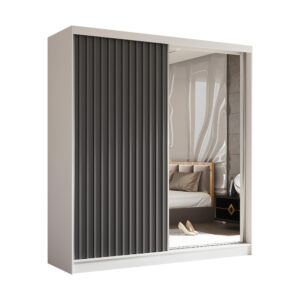 wohnli-moebel-suche-800001327380 Wohnli Möbelsuche - SCHWEBETÜRENSCHRANK LAMELLO 200/216/61 cm 2-türig mit Spiegel Weiß