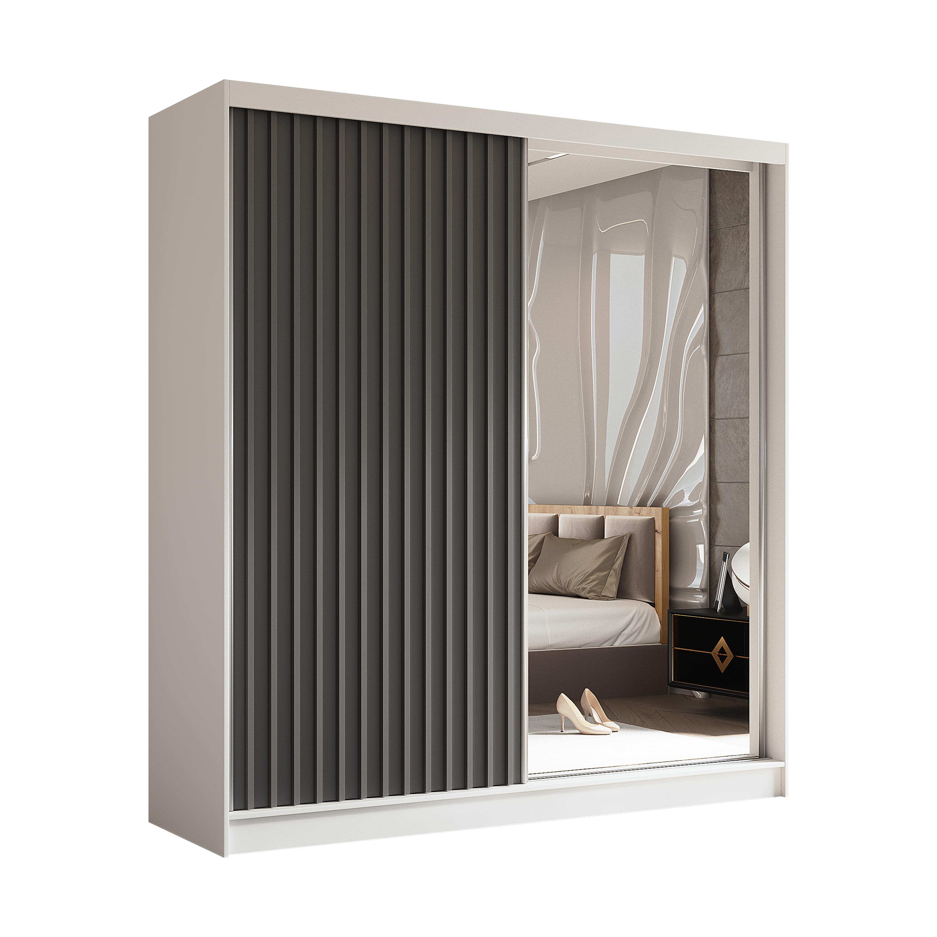 wohnli-moebel-suche-800001327380 Wohnli Möbelsuche - SCHWEBETÜRENSCHRANK LAMELLO 200/216/61 cm 2-türig mit Spiegel Weiß