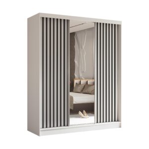 wohnli-moebel-suche-800001327392 Wohnli Möbelsuche - SCHWEBETÜRENSCHRANK LAMELLO 180/216/61 cm 3-türig mit Spiegel Weiß
