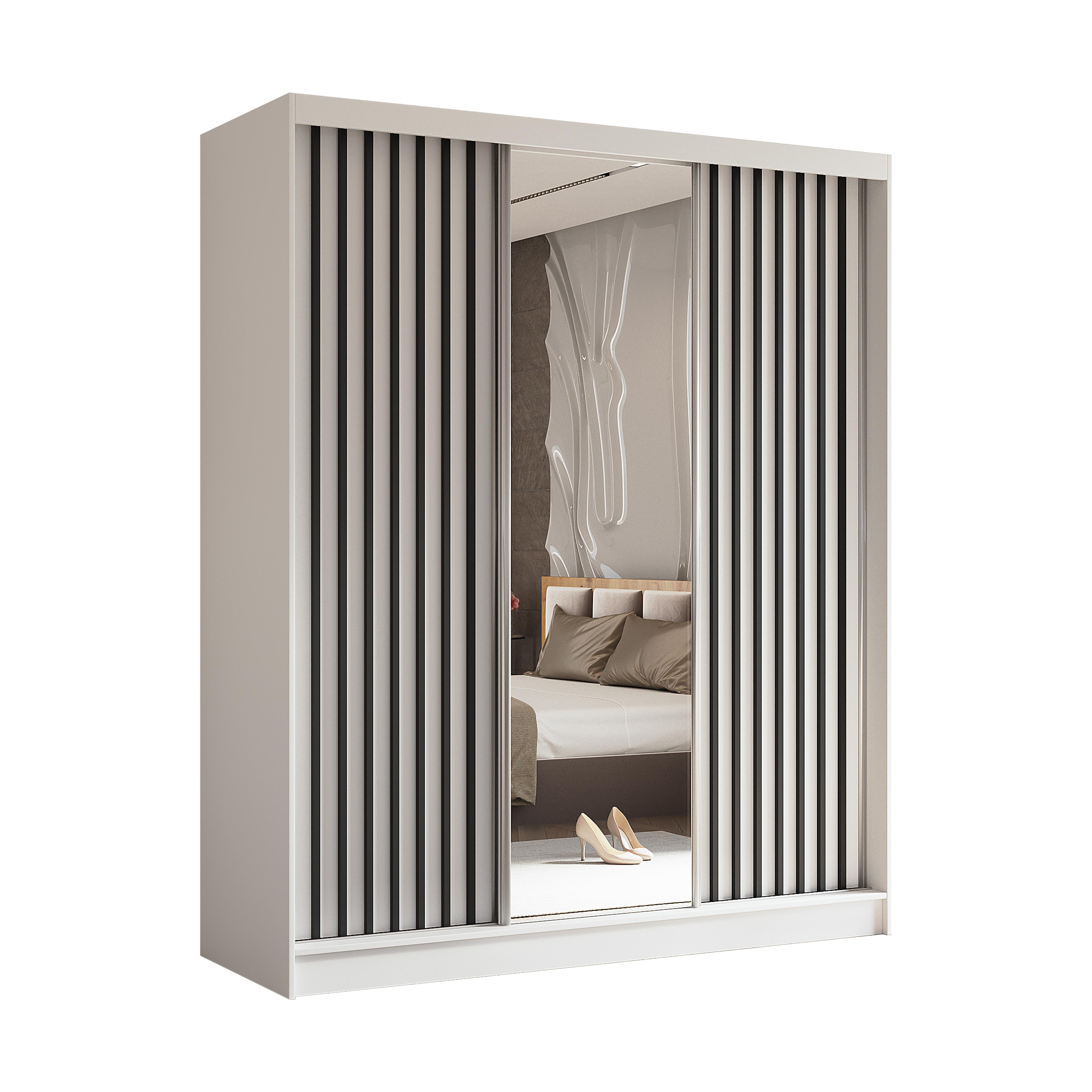 wohnli-moebel-suche-800001327392 Wohnli Möbelsuche - SCHWEBETÜRENSCHRANK LAMELLO 180/216/61 cm 3-türig mit Spiegel Weiß