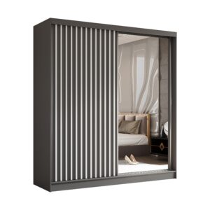 wohnli-moebel-suche-800001327400 Wohnli Möbelsuche - SCHWEBETÜRENSCHRANK LAMELLO 200/216/61 cm 2-türig mit Spiegel Grau
